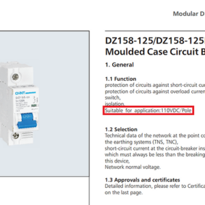 CHINT Battery DC breaker MCCB DZ158